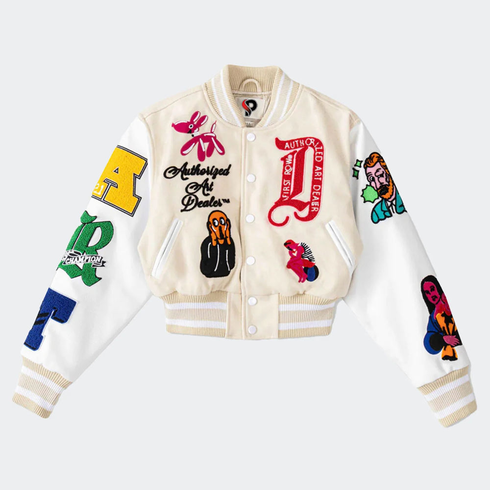 Power Punch Women’s Cropped Varsity Jacket with Sheepskin Leather & Chenille Badges