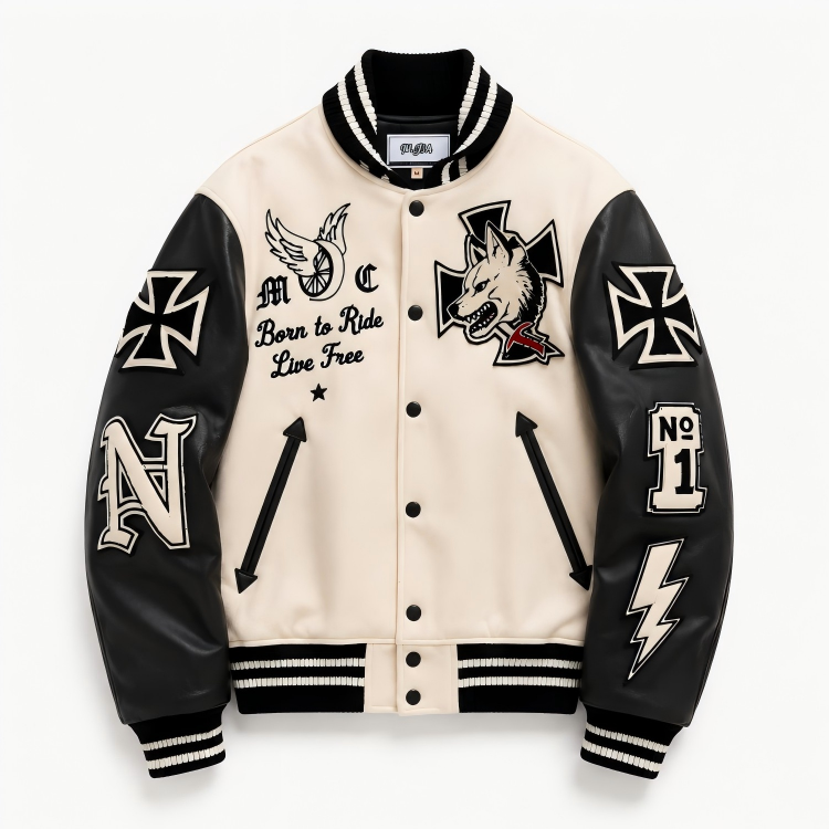Power Punch Premium OEM/ODM Letterman Varsity Jacket with Full-Grain Leather Sleeves