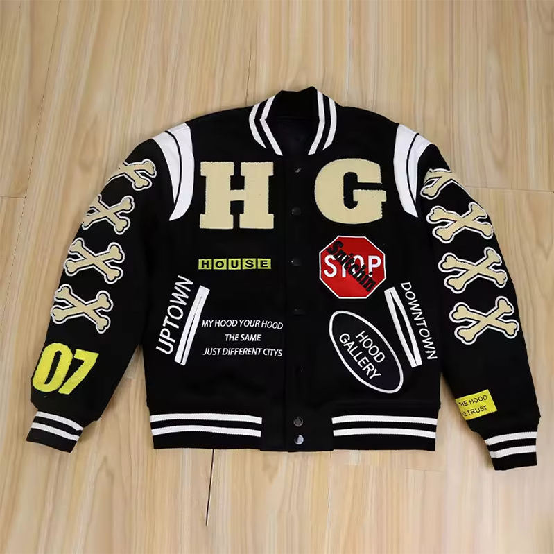 Power Punch OEM Streetwear Varsity Letterman Jacket with Custom Embroidered Patches