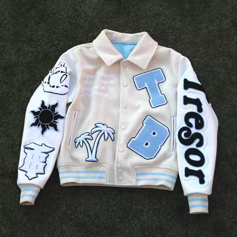 Power Punch Streetwear Letterman Varsity Jacket with High-Quality Embroidery & Leather Arms
