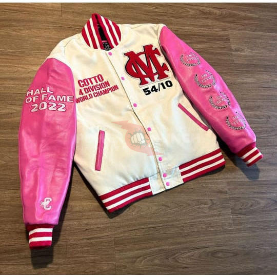 Power Punch Heritage Green Wool & Yellow Cow Leather Varsity Jacket with Custom Patches Angle 5