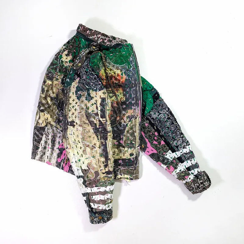 Power Punch DiZNEW Low Moq Denim Jackets Custom Heavyweight Cotton Blend Patchwork Angle 3