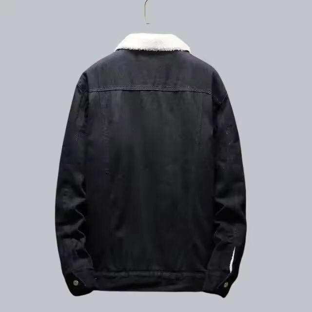 Power Punch Men's Vintage Style Velvet Lamb Wool Denim Jacket with Fur Inside Angle 3