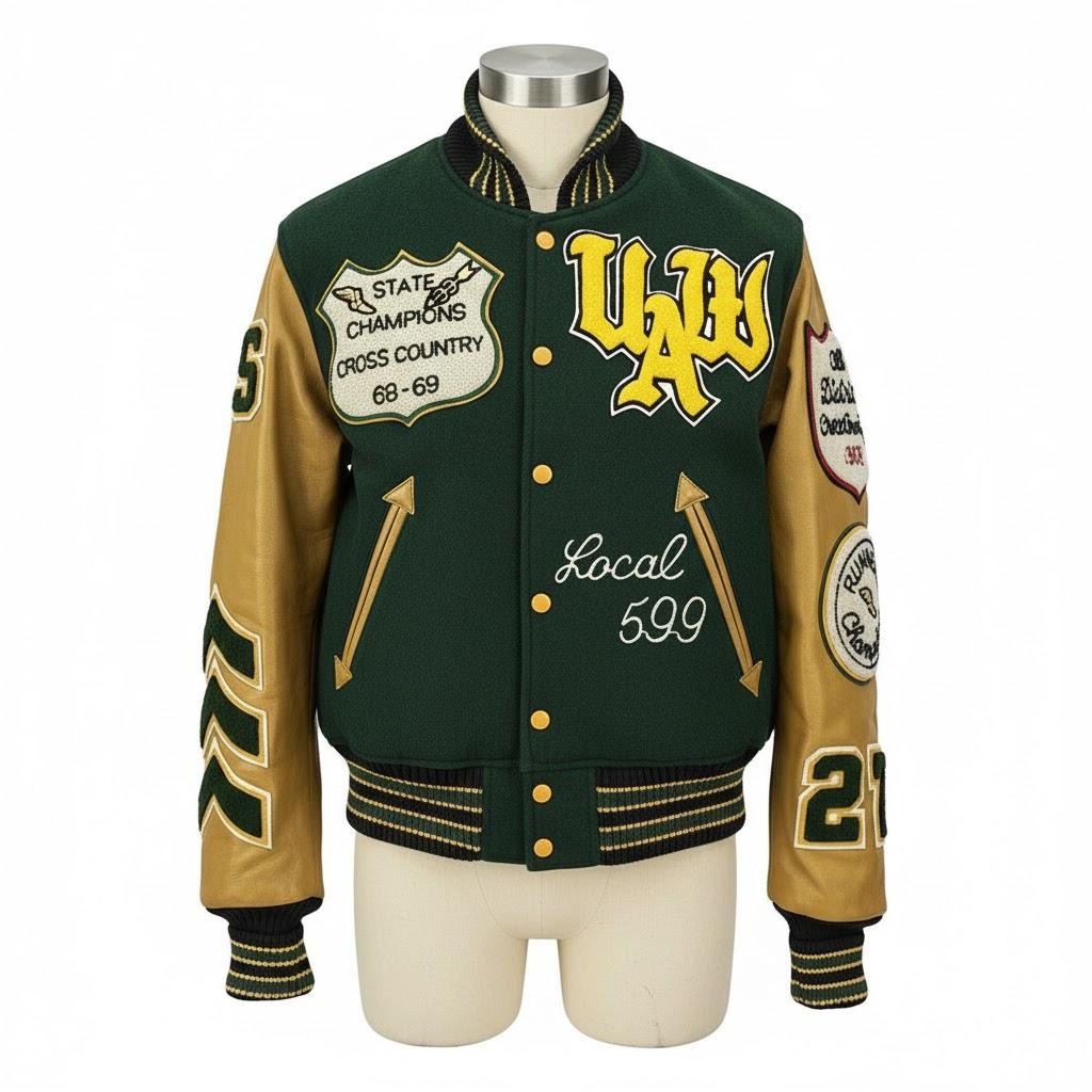 Power Punch Winter Unisex Varsity Jacket with Bespoke Embroidery Chenille Patchwork Angle 5