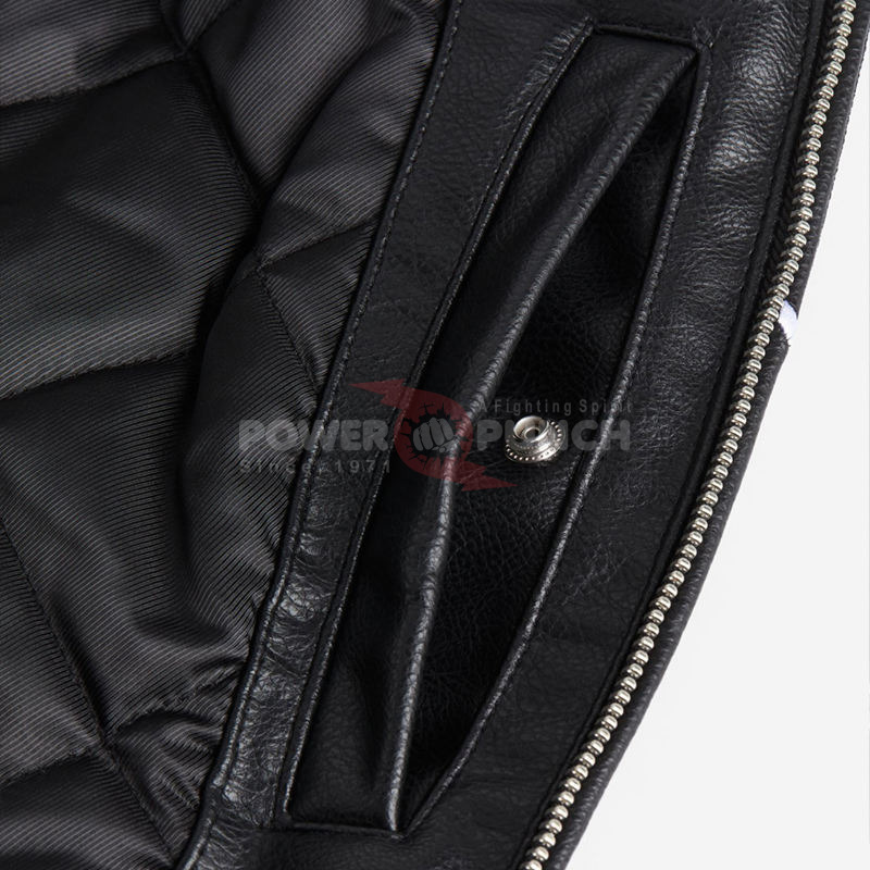 Power Punch Men's Sheep Skin Leather Zip-up Long Sleeve Jacket with Embroidered Angle 4