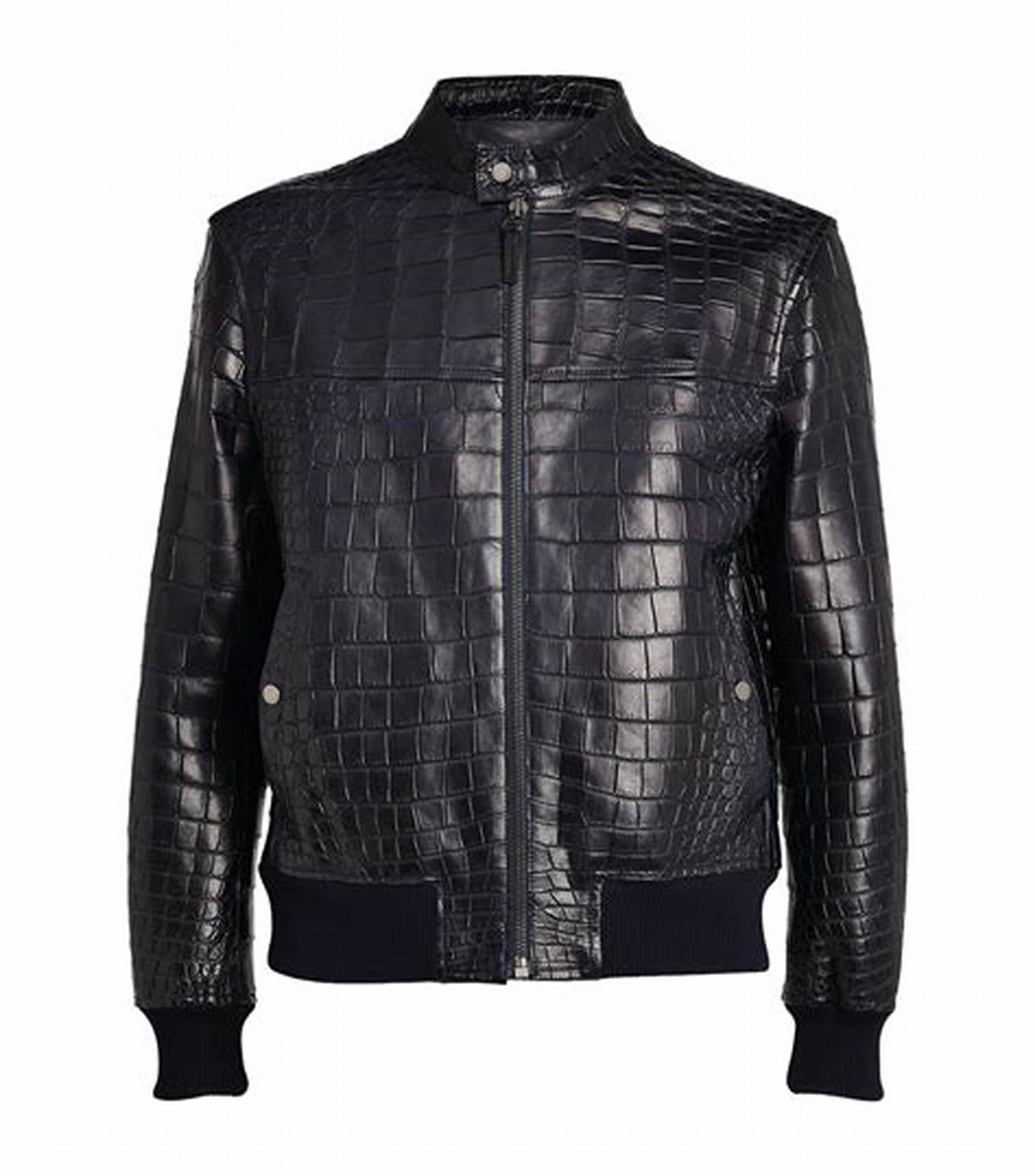 Power Punch OEM Men krokodil Embossed Leather Jacket coccodrillo Genuine Leather Angle 5