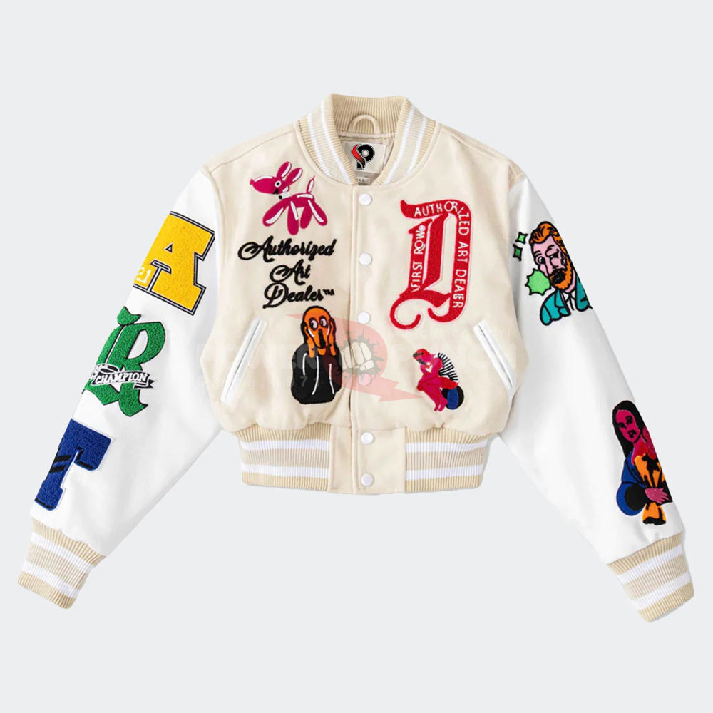 Power Punch Women's Cropped Varsity Jacket with Sheepskin Leather & Chenille Badges