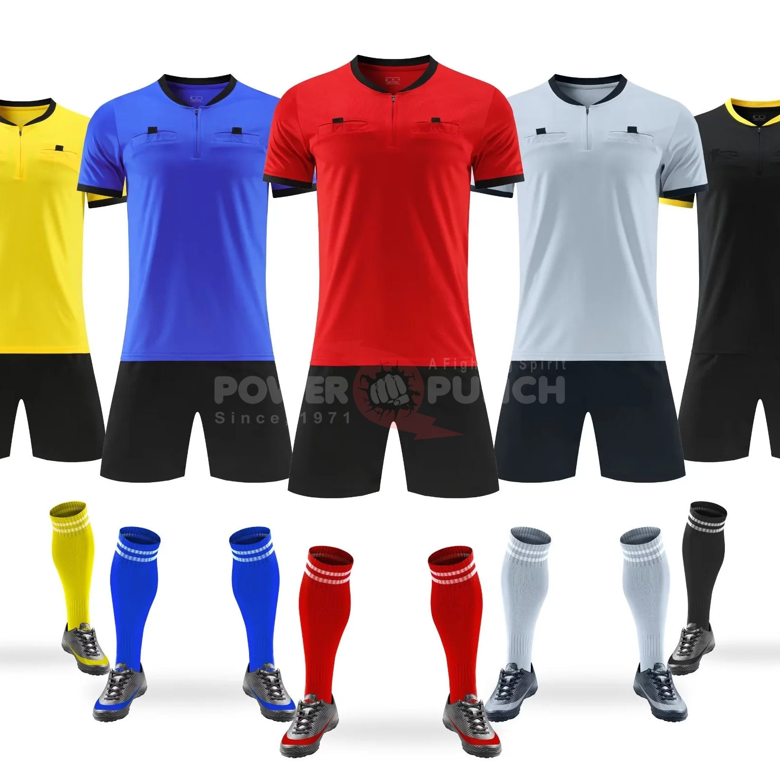 Power Punch Latest Adult Soccer Referee Sets Men Professional Breathable Soccer Referee Uniform