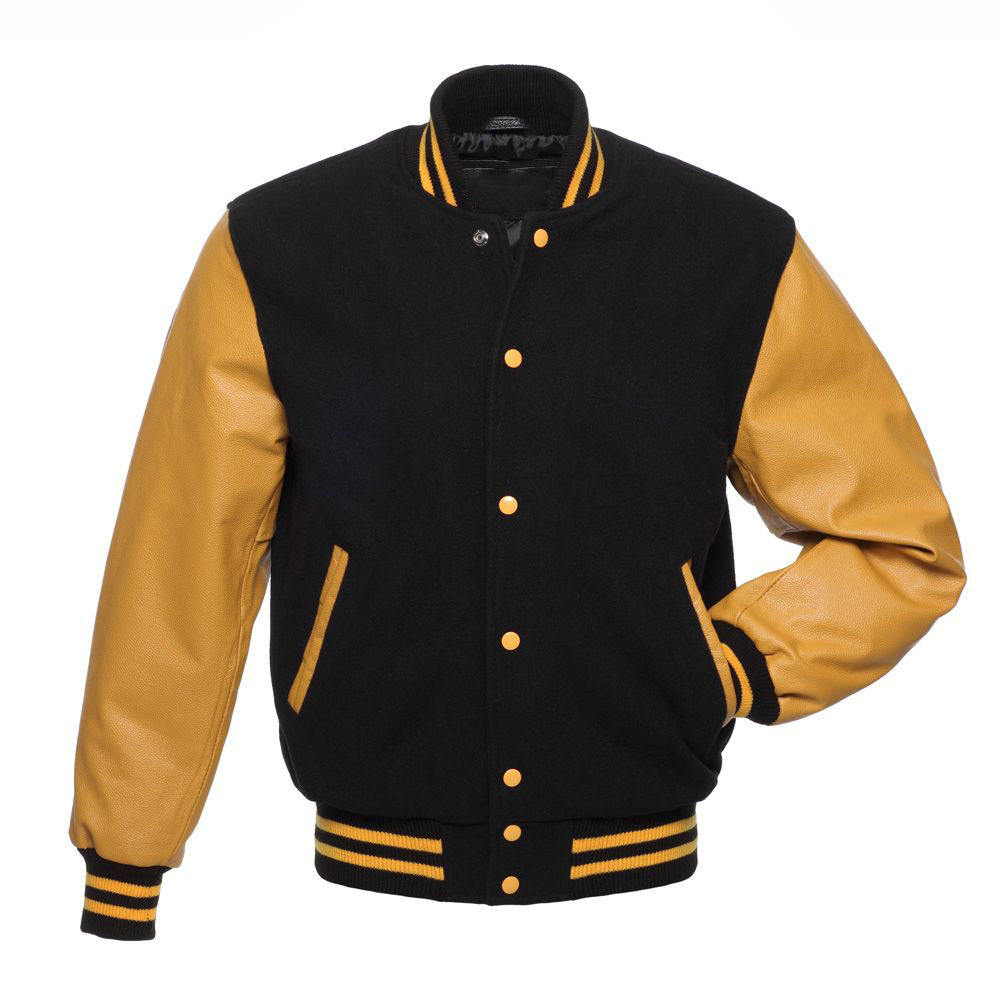 Power Punch Custom Luxury Black Leather Varsity Jacket for Men with Stand Collar Angle 5