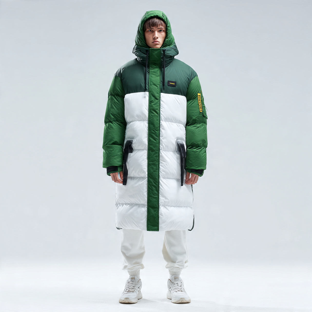 Power Punch Bubble Puffer Hooded Long Coat Jacket for Men Winter Warmth Windproof Angle 2