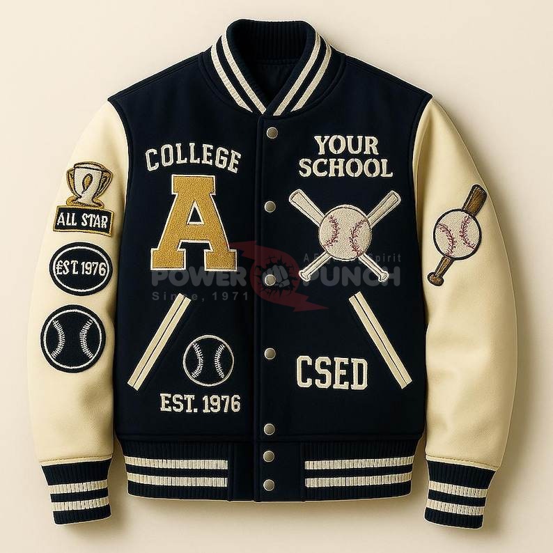 Power Punch High Quality Custom Design Men's Varsity Letterman Jackets Woolen Angle 2