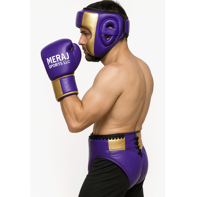 Power Punch Adult Custom Leather Boxing Gear Set Gloves Headgear Head Guard Groin Angle 4
