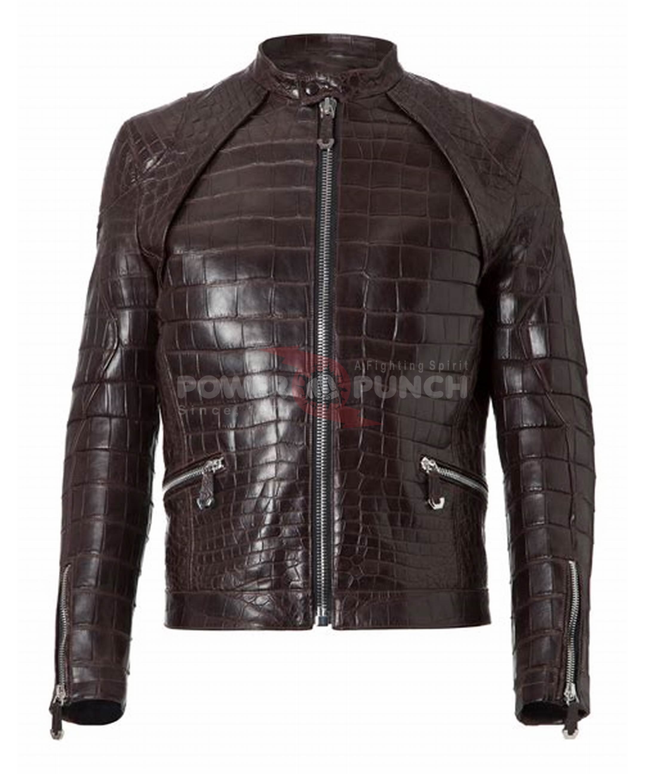 Power Punch OEM Men krokodil Embossed Leather Jacket coccodrillo Genuine Leather Angle 4