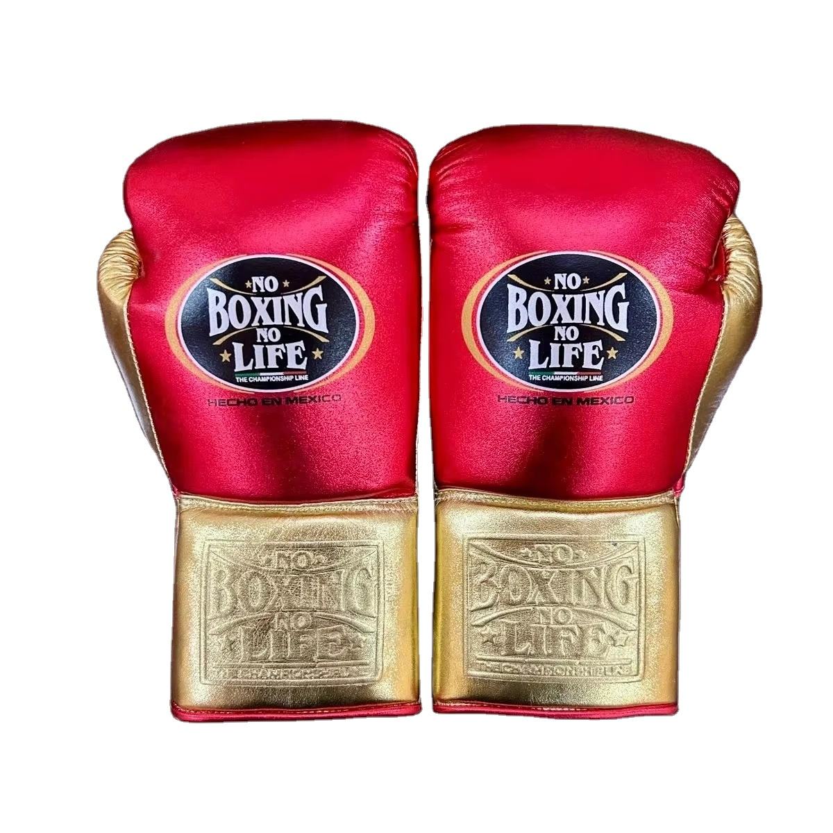Power Punch Pro Lace-Up Leather Boxing Gloves Front Red and Gold