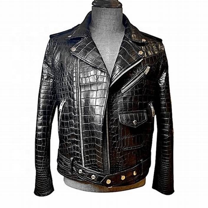 Power Punch OEM Men krokodil Embossed Leather Jacket coccodrillo Genuine Leather Angle 3