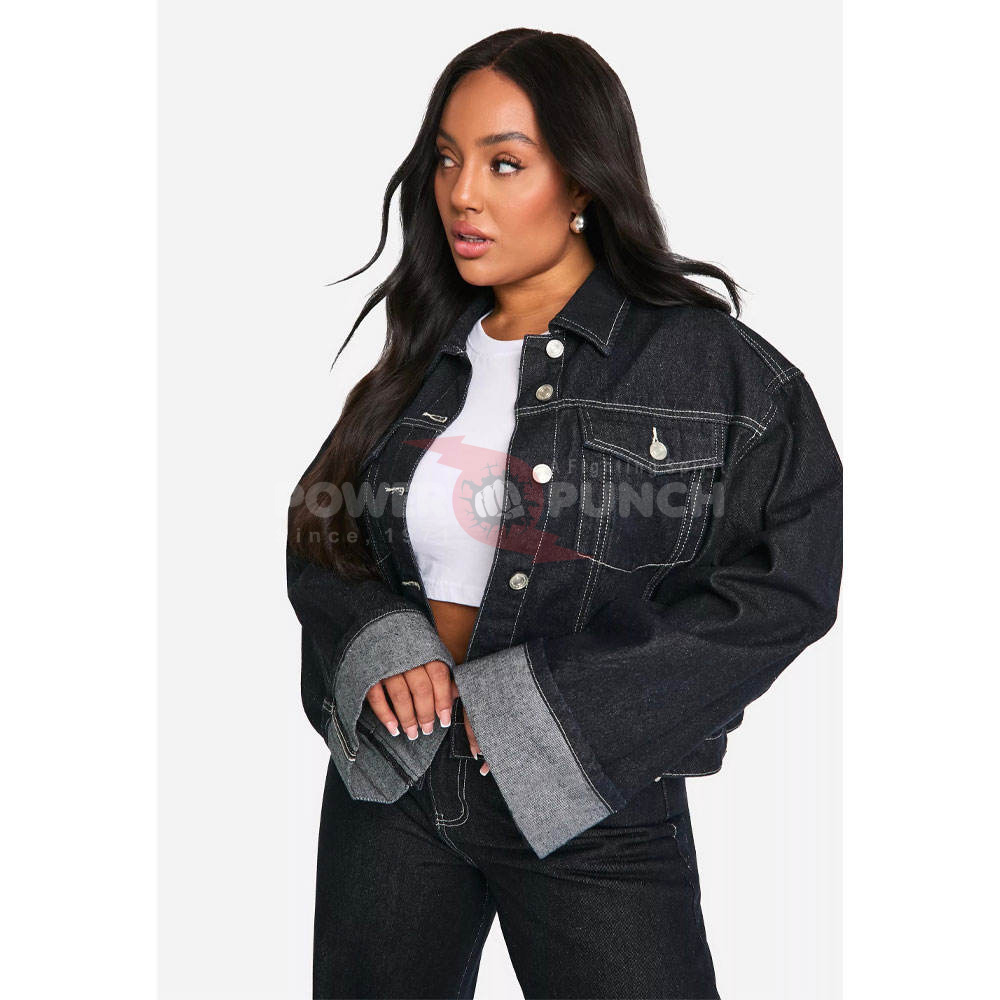 Power Punch 2025 Women Solid Black Color Oversize Denim Jacket High Quality Cotton
