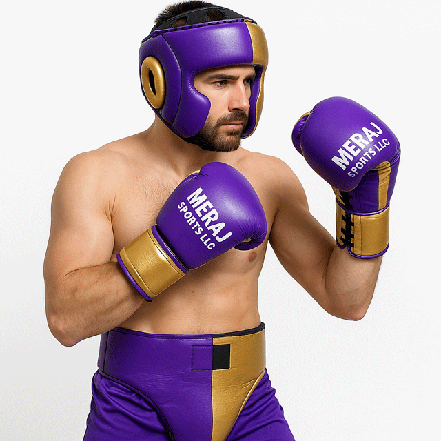 Power Punch Adult Custom Leather Boxing Gear Set Gloves Headgear Head Guard Groin Angle 5