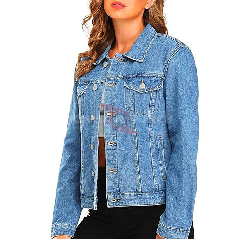 Power Punch Latest Style Denim Jacket For Women Solid Color Pattern Plain Dyed Angle 5
