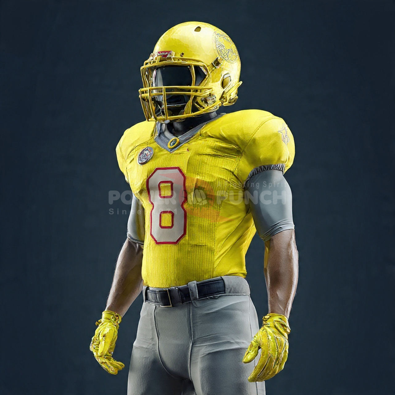 Power Punch Yellow Short Sleeve Breathable 100 Polyester American Football Jersey Top Pants Set - Angle 4