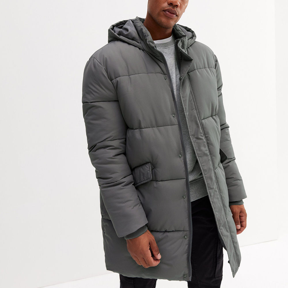 Power Punch Hot Sale Custom Polyester Men's Long Puffer Jacket Stand Collar Angle 2