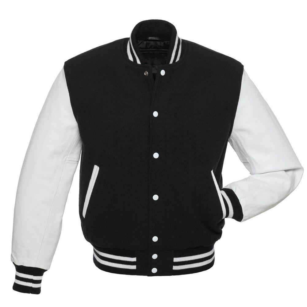Power Punch Custom Luxury Black Leather Varsity Jacket for Men with Stand Collar Angle 3