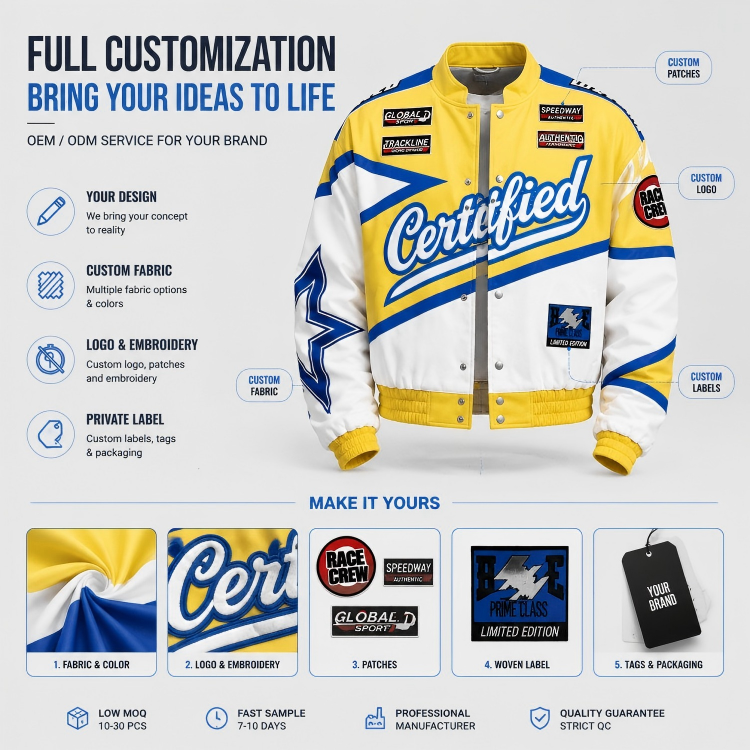 Power Punch Custom Racing Motorsport Bomber Varsity Jacket with Embroidery Patches Angle 4