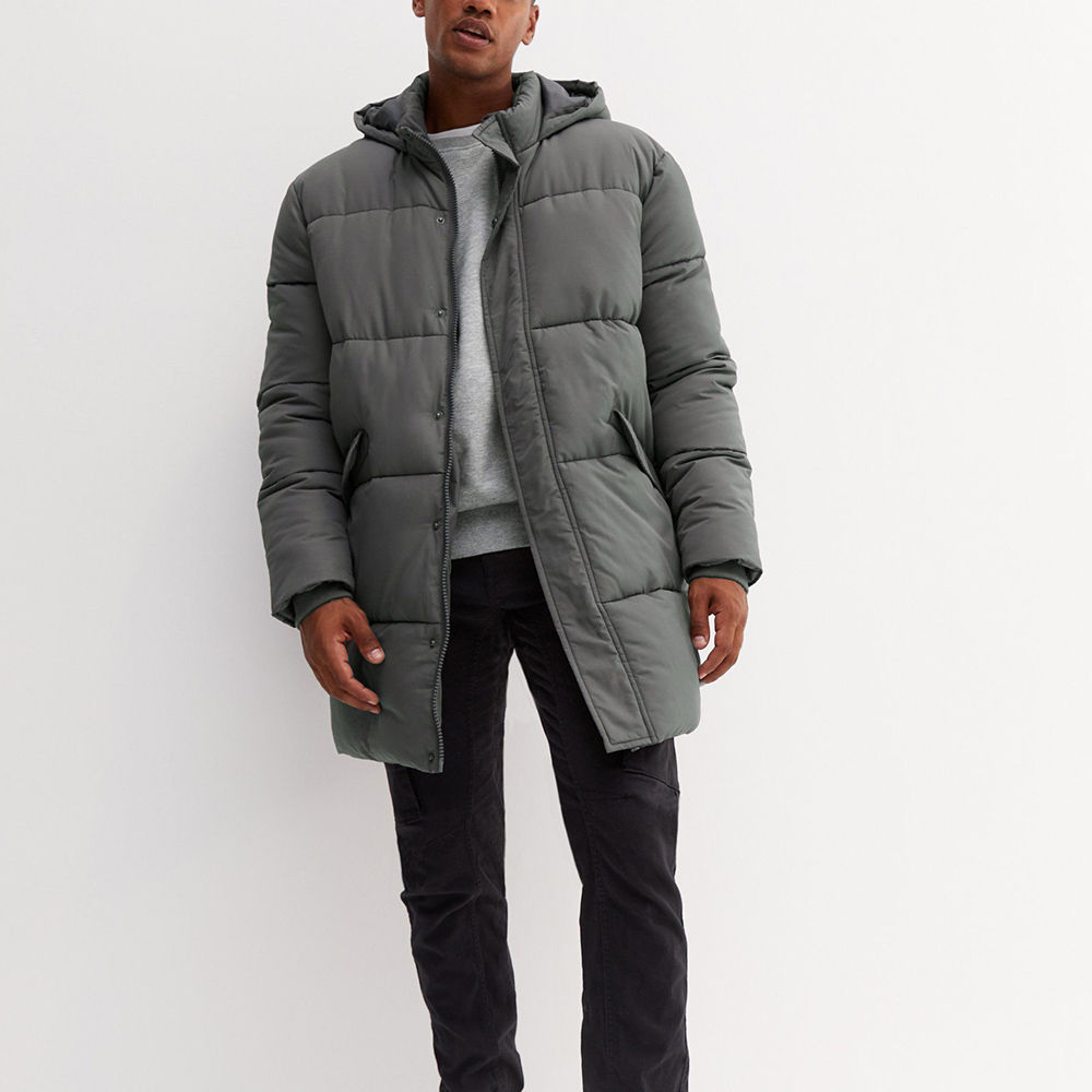 Power Punch Hot Sale Custom Polyester Men's Long Puffer Jacket Stand Collar