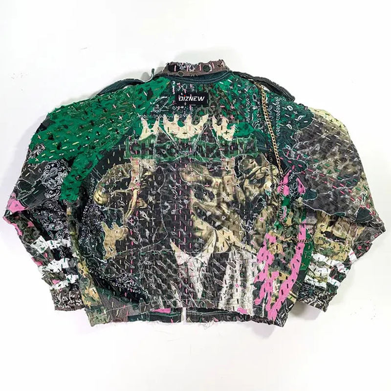 Power Punch DiZNEW Low Moq Denim Jackets Custom Heavyweight Cotton Blend Patchwork Angle 2