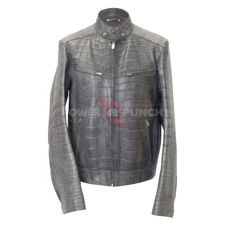 Power Punch OEM Men krokodil Embossed Leather Jacket coccodrillo Genuine Leather Angle 2