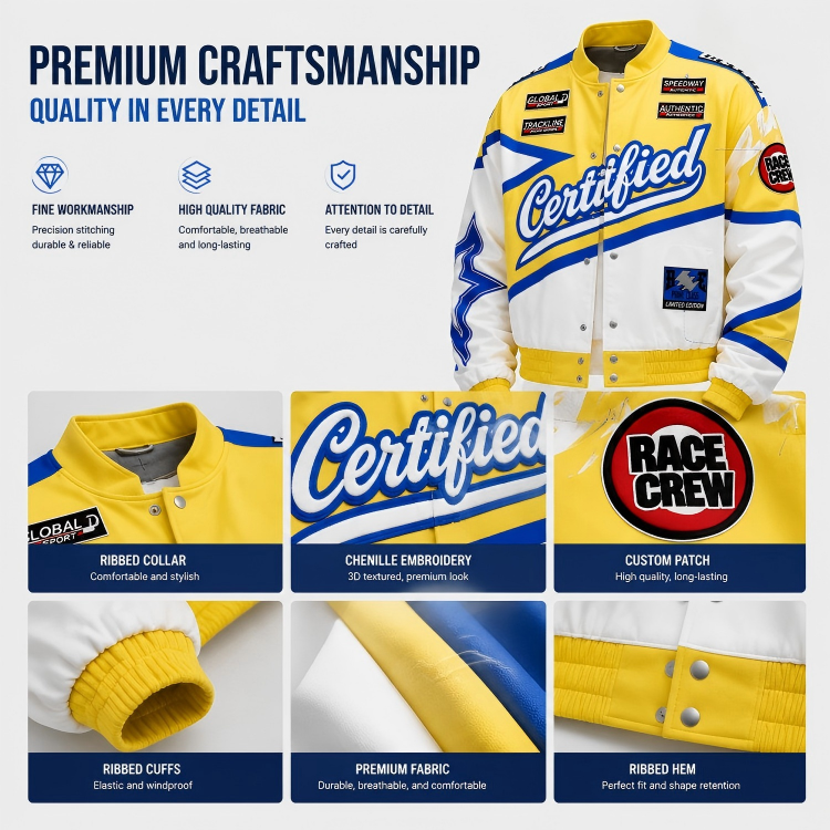 Power Punch Custom Racing Motorsport Bomber Varsity Jacket with Embroidery Patches Angle 5