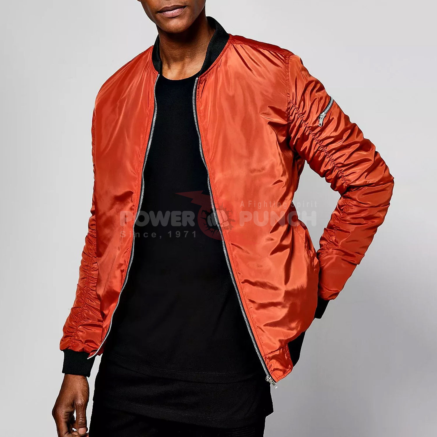 Power Punch Wholesale High Quality Custom Men's Hip Hop Bomber Men Jacket Stand Angle 2