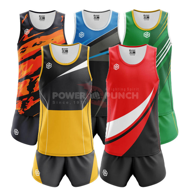 Power Punch Wholesale Custom Logo Track and Field Uniforms Sublimation Print Running Wear for T