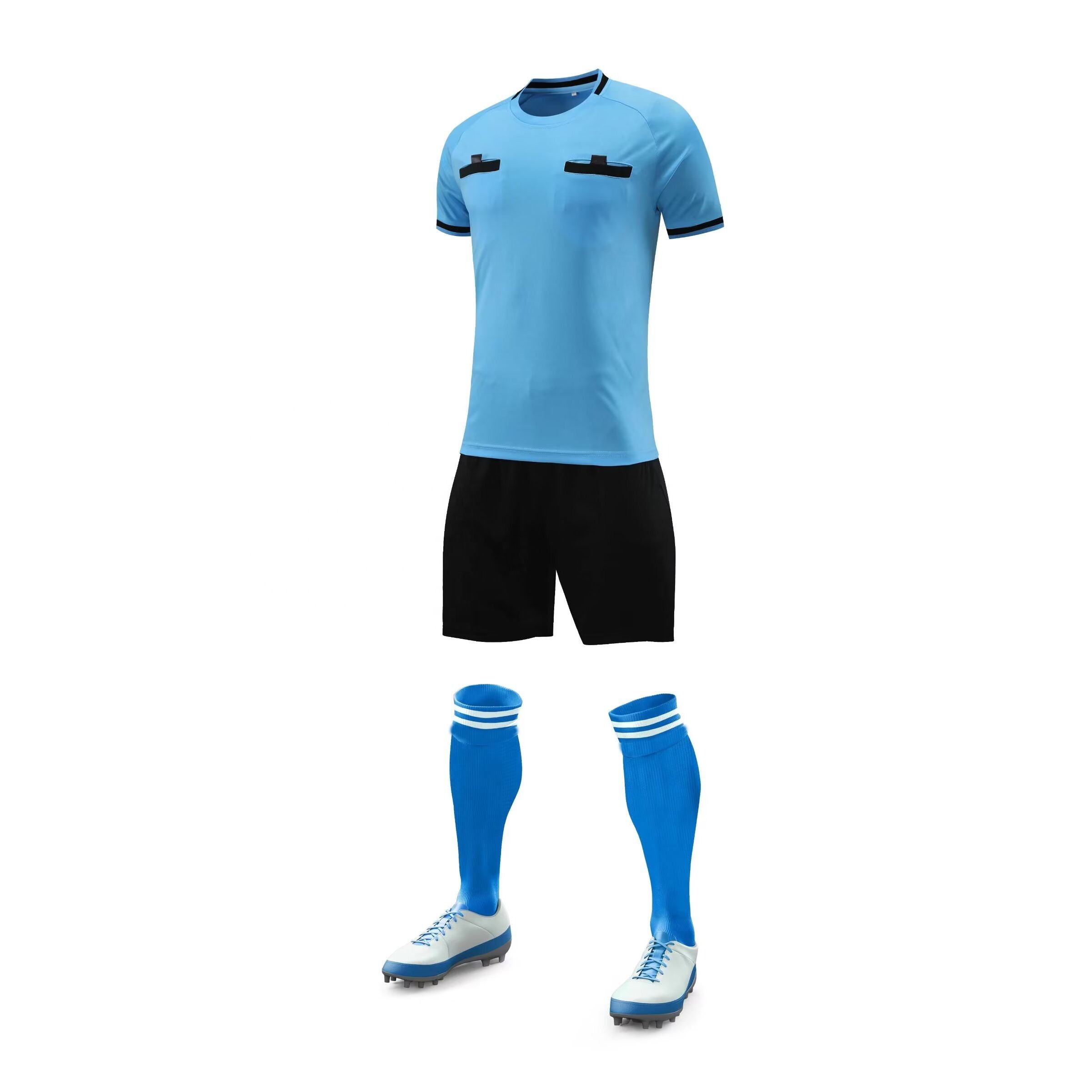 Power Punch Wholesale Professional Referee Clothing Mesh Plain Soccer Referee Jersey Blue Footb - Angle 2