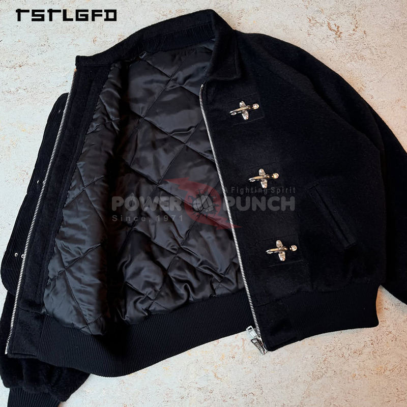 Power Punch Manufacturer Custom Logo Wool Zipper Bomber Jacket Firefighting Lobster Angle 3