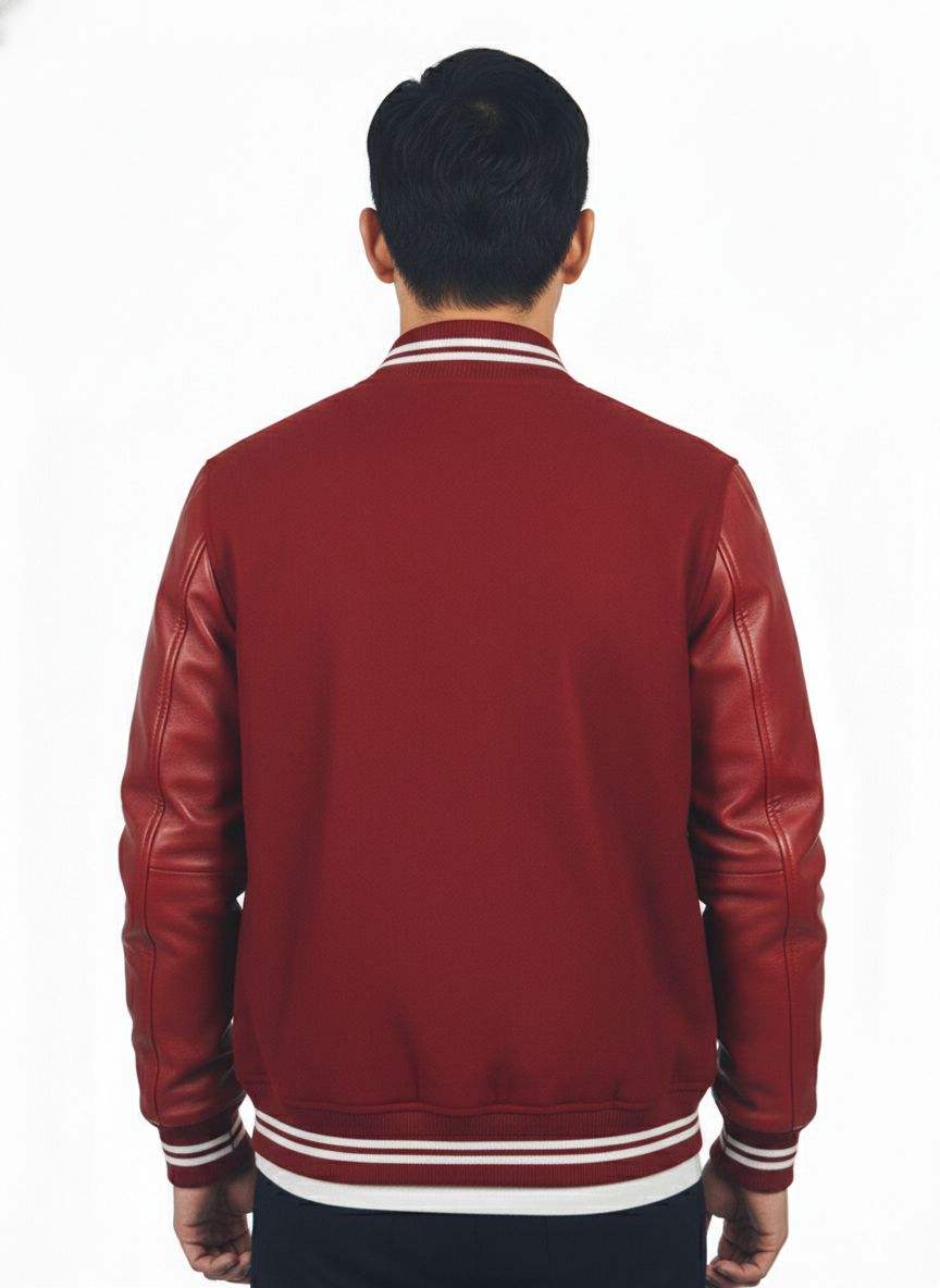 Power Punch Retro Front-Printed & Embroidered Patchwork Baseball Bomber Jacket Angle 3