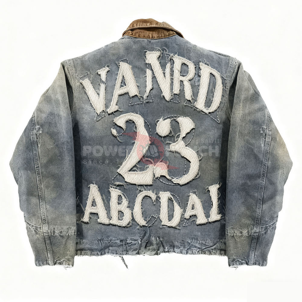 Power Punch Custom Streetwear Winter Designer Vintage Zip Denim Jean Jacket Angle 2