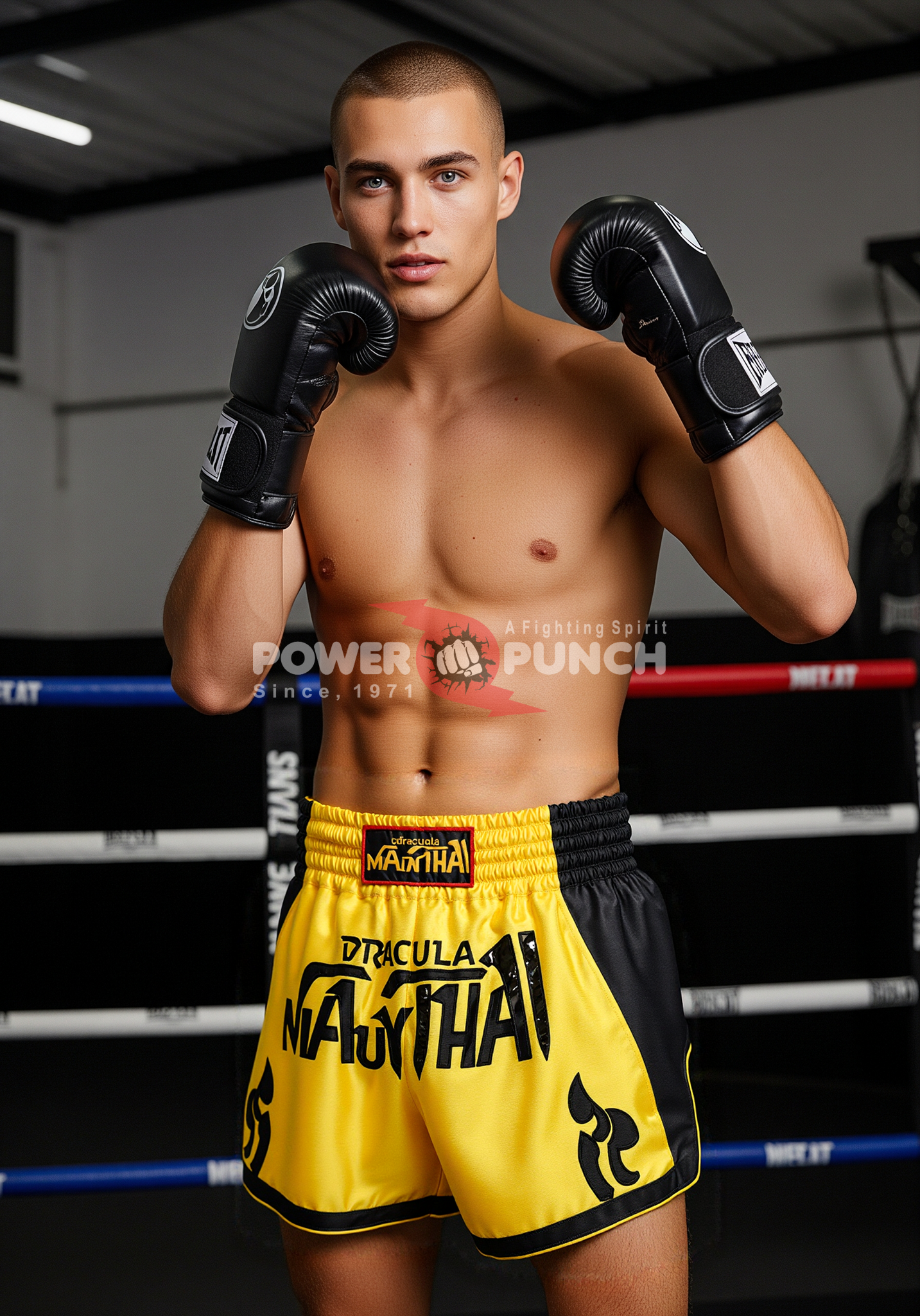Power Punch Grand Championship Gold Braid Trim Walk-In Boxing Shorts Angle 2