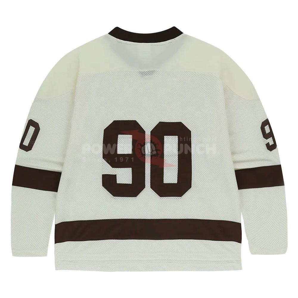Power Punch Custom Logo Mesh Ice Hockey Jersey Men Black Long Sleeve Oversized Printed Name Num - Angle 4