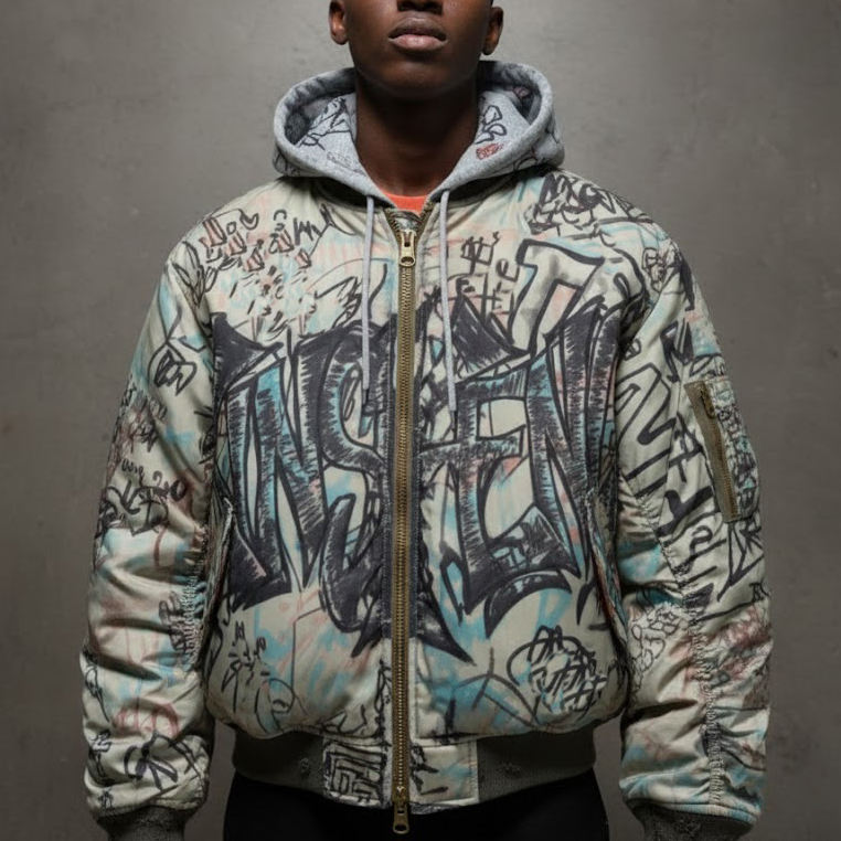 Power Punch Streetwear Custom Thick Polyester Cotton Baggy Cropped Zip up Graphic
