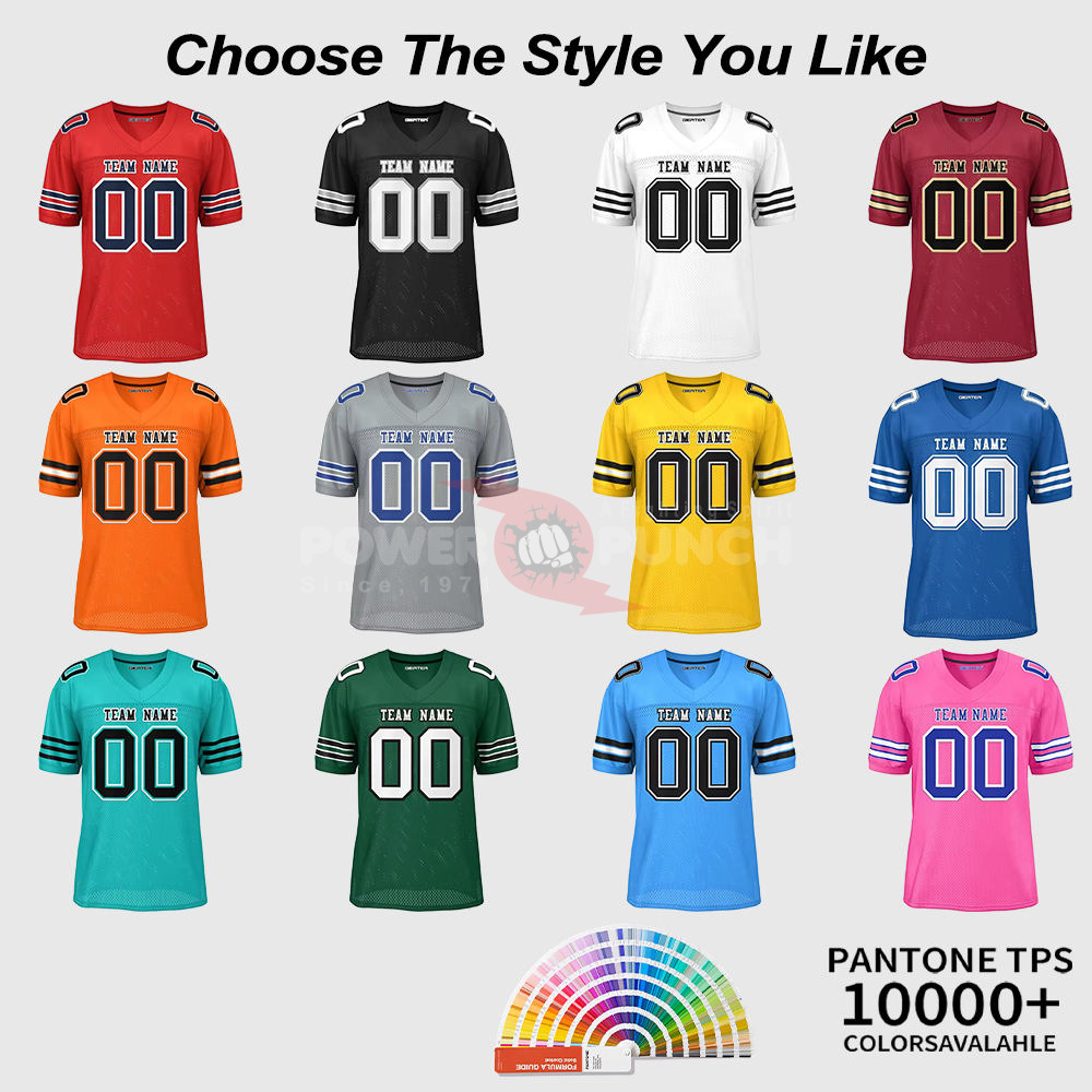 Power Punch Wholesale OEM Blank Sublimated Team American Football Jersey Rugby Shirts Custom Fo - Angle 2