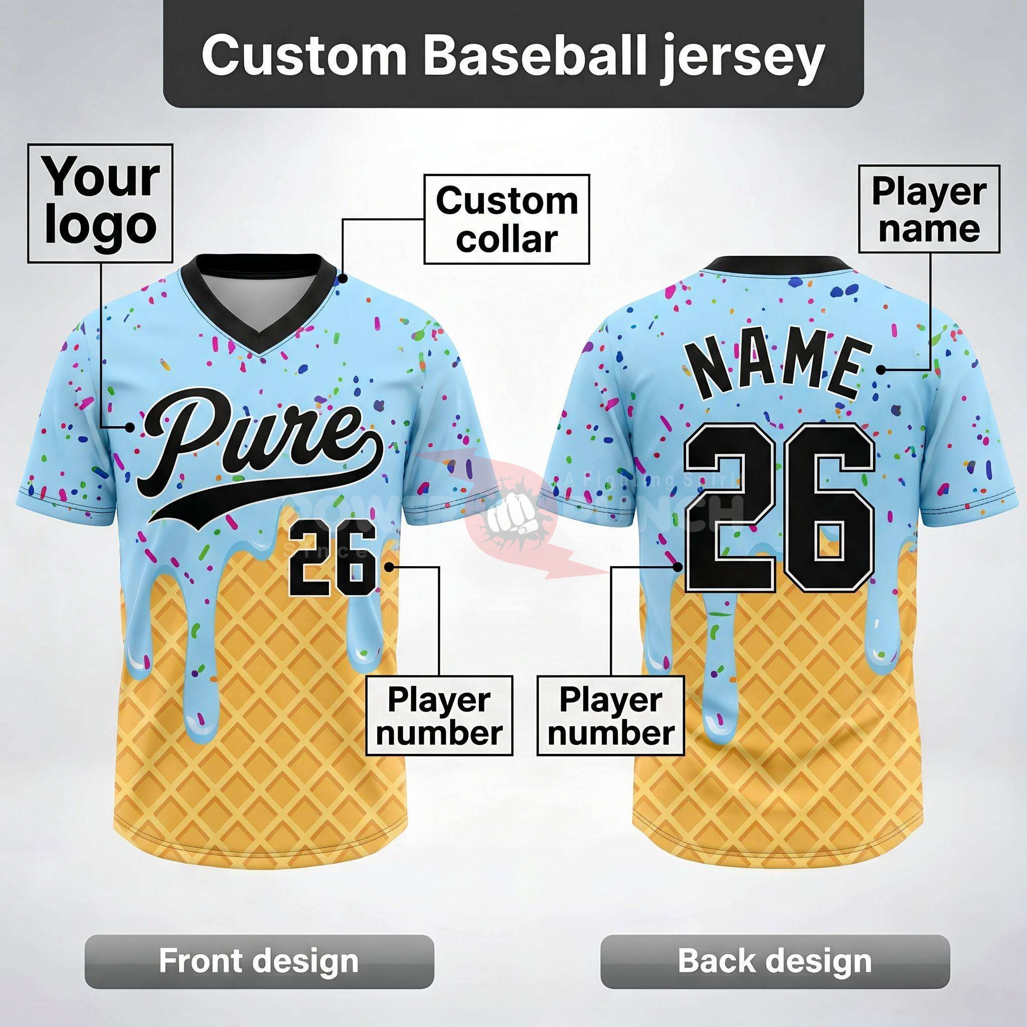 Power Punch OEM Baseball Jersey Custom Team Gradient Color Sportswear Wholesale Custom Baseball - Angle 4