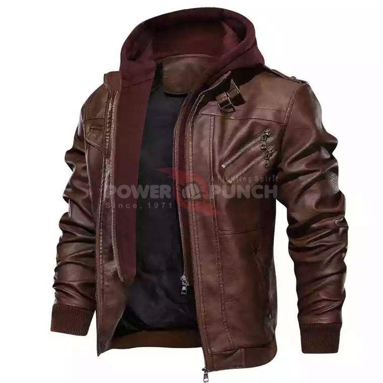 Power Punch Hot Sale Casual Fashion Men's Leather Jacket for Biker Distressed Angle 5