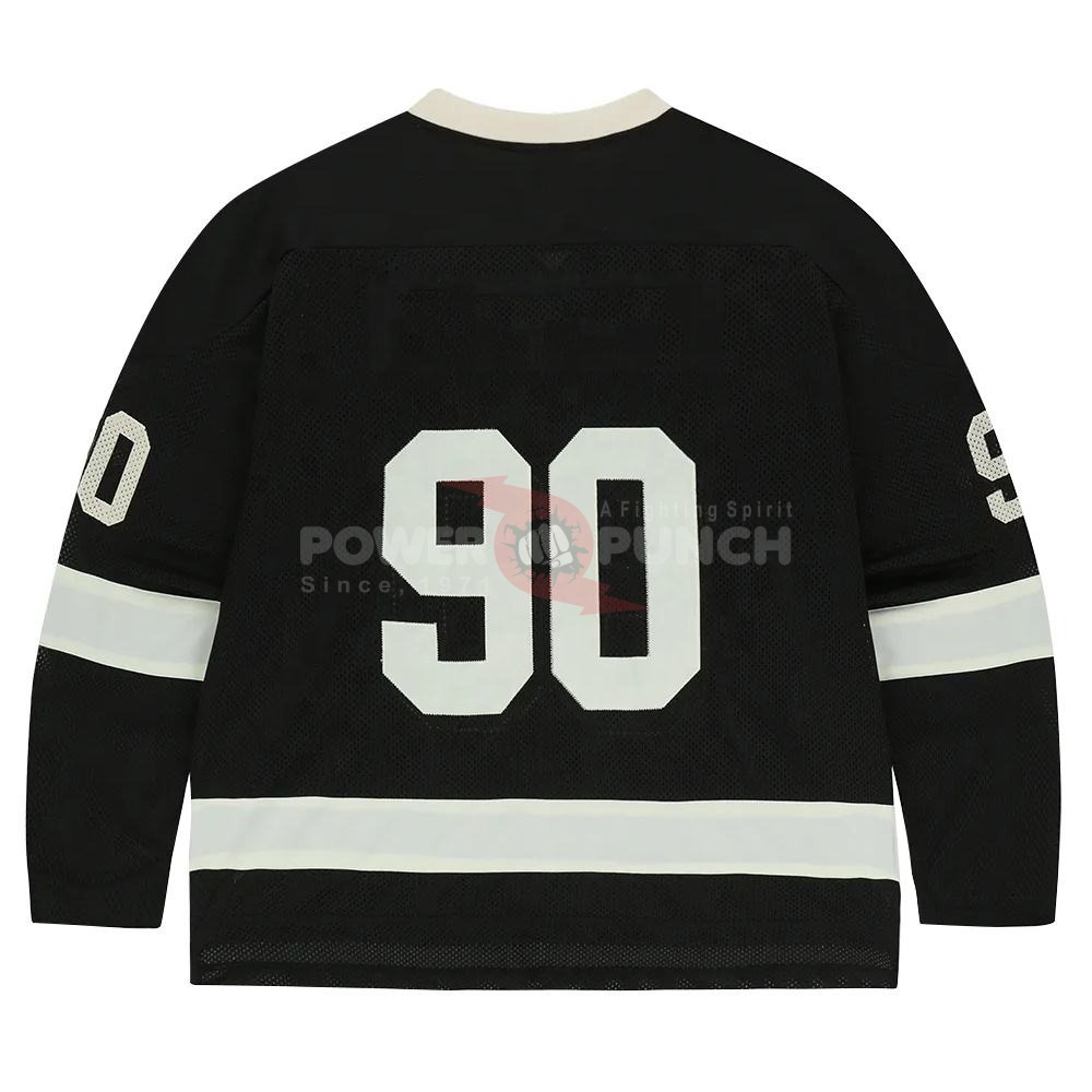 Power Punch Custom Logo Mesh Ice Hockey Jersey Men Black Long Sleeve Oversized Printed Name Num - Angle 2