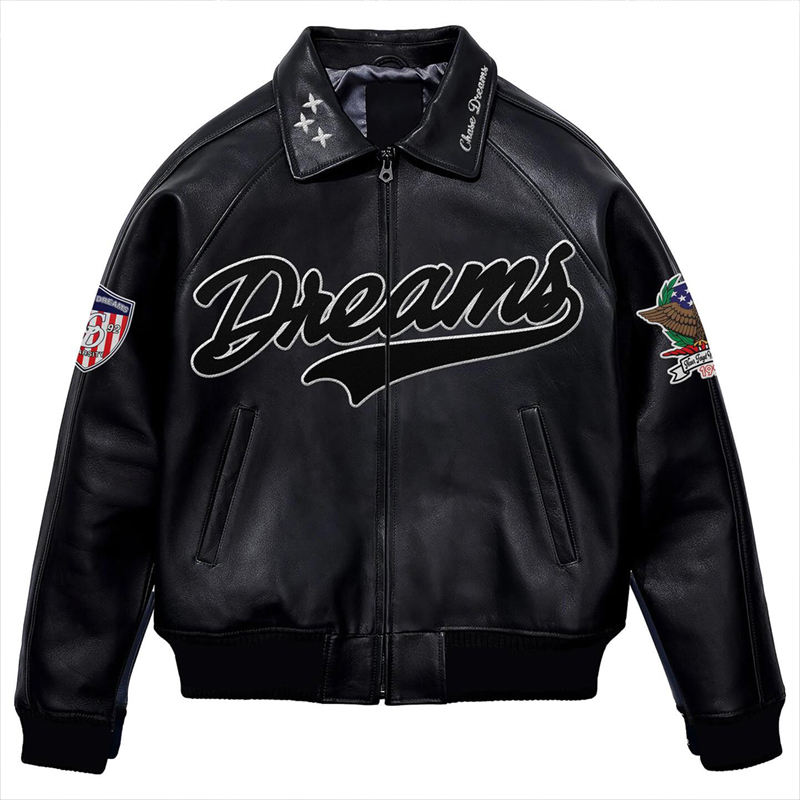 Power Punch Luxury Rhinestone & Chenille Patchwork Baseball Letterman Bomber Jacket Angle 3