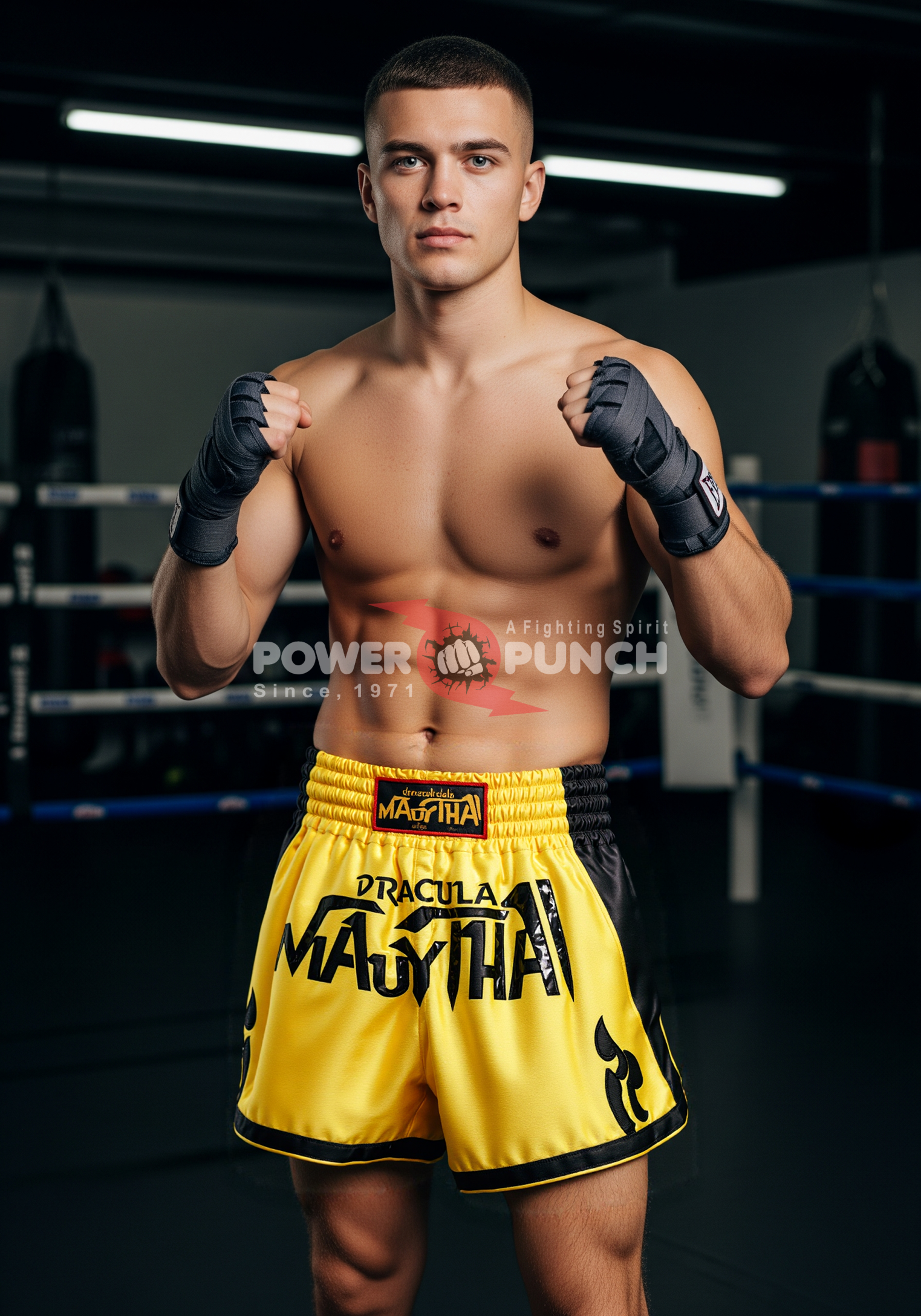 Power Punch Grand Championship Gold Braid Trim Walk-In Boxing Shorts Angle 3