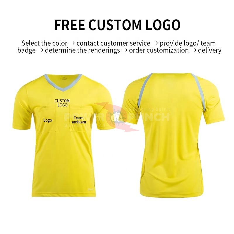 Power Punch 2022 Custom Polyester Soccer Referee Uniform High Quality Football Referee Jersey W - Angle 2