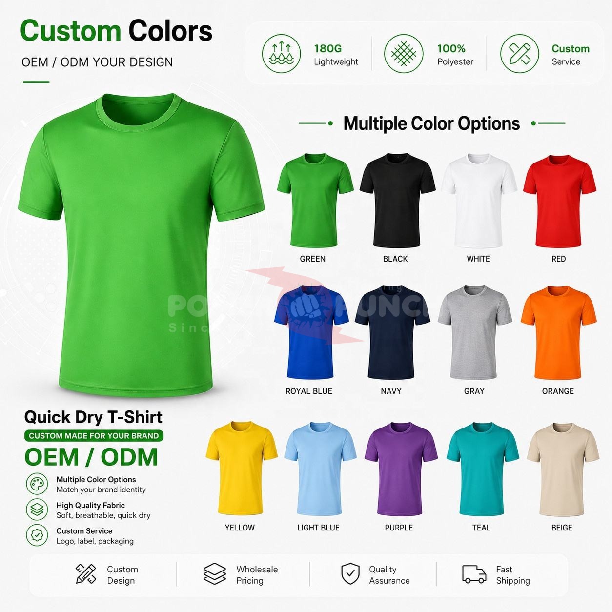 Power Punch Custom Logo T-shirt 100 Polyester Quick Dry 180g Performance Sports Gym Tee Private - Angle 3