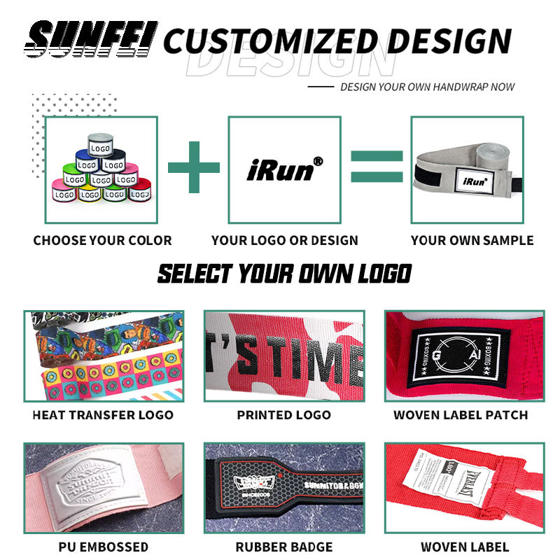 Power Punch IRun Customized Color Boxing Hand Wraps Elastic Polyester Bandage Custom Angle 3
