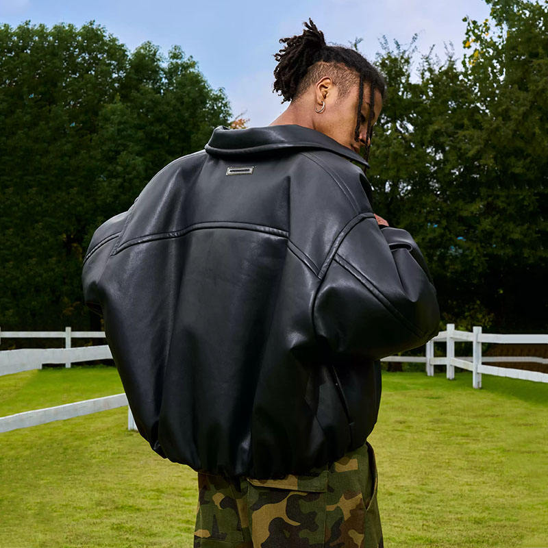 Power Punch Customized Bomber Jacket Leather Jacket Men's Leather Wholesale Oem Angle 2