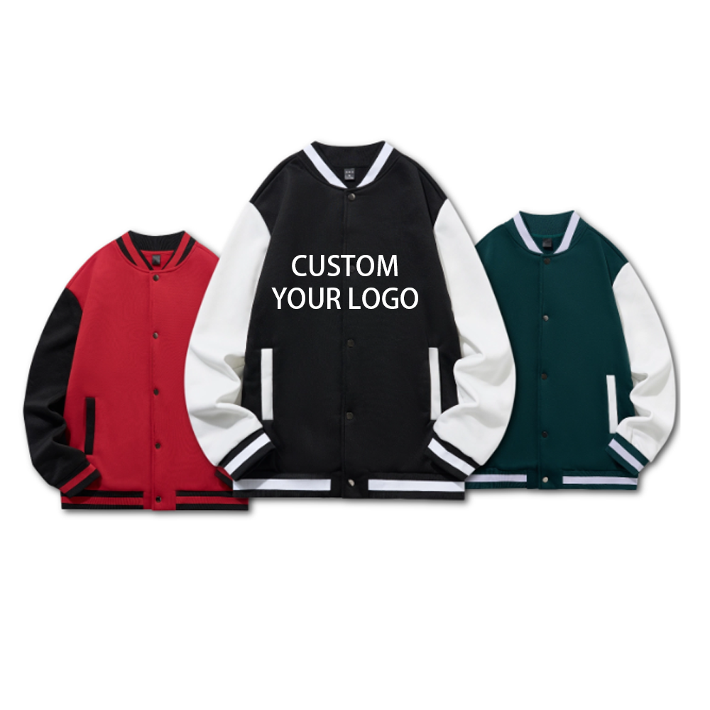 Power Punch 260GSM Polyester Fleece Padded Plain Blank Two Tone Varsity Bomber Jacket